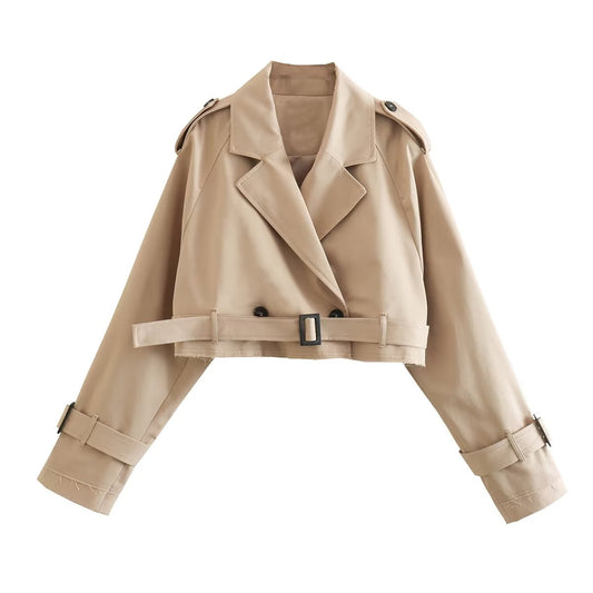 NORYGA | Stijlvolle Khaki Trenchcoat voor Dames - Trendy Cropped Design